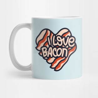 I love bacon retro cartoon heart red and beige Mug